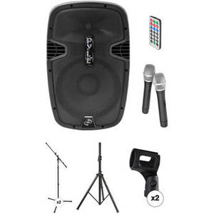 12" 1000W Rechargeable Bluetooth PA Speaker System with Two Microphones and Stands Kit